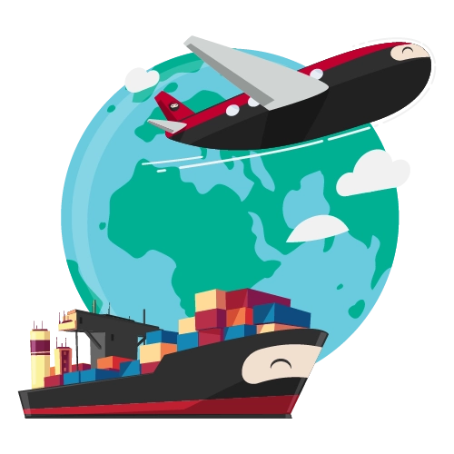 an image of the shipping options provided by Ninja Van which are through aeroplane for air freight and container ship for sea freight worldwide