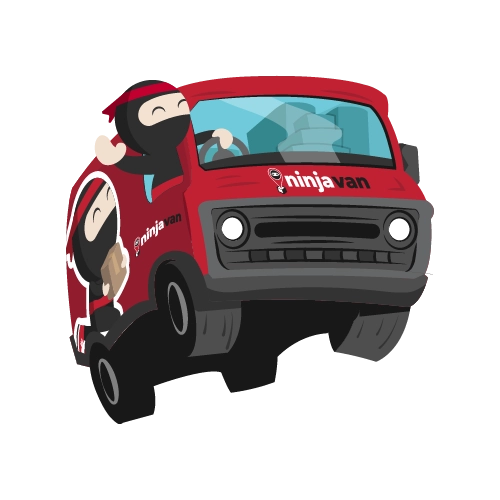 an image of Ryo driving a Ninja Van's van full of parcels with front wheels up