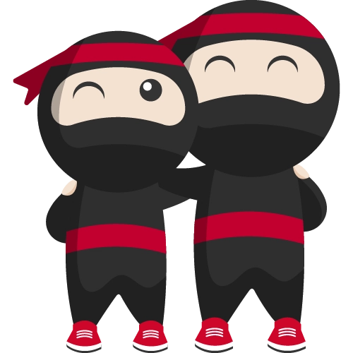 an image of two Ryos, Ninja Van's mascot standing besides each other with their hands on each other's shoulders as Ninja Buddies